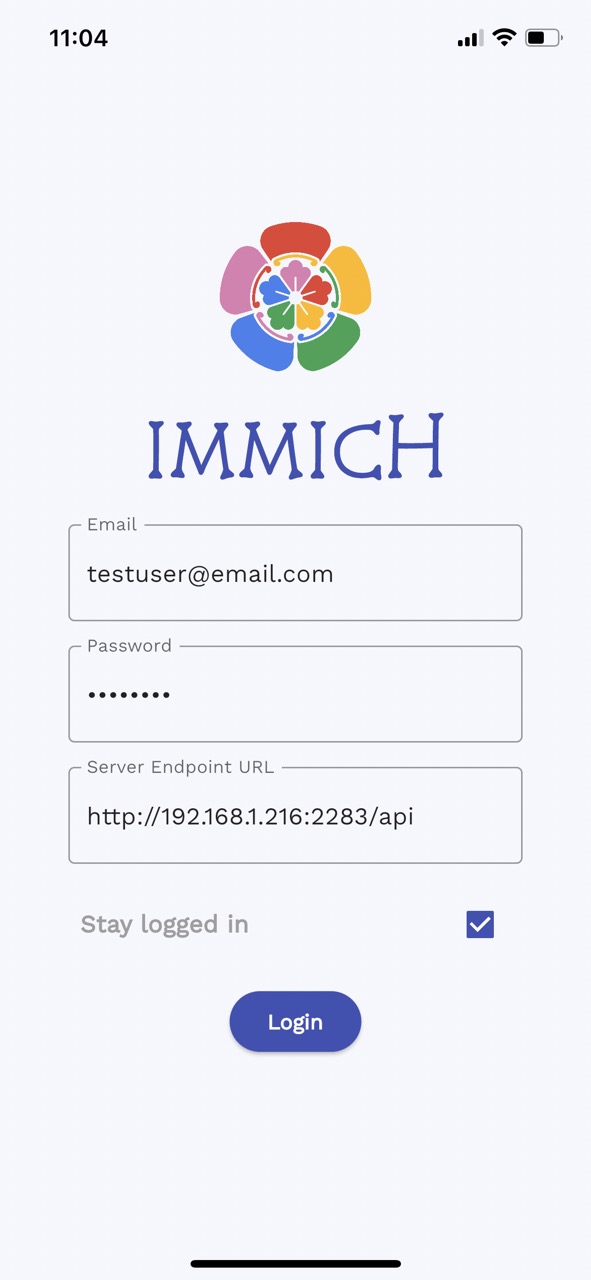 Example login screen